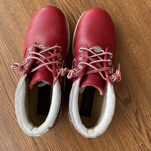 EUC VINTAGE BLINGED TIMBERLAND WATERPROOF LACE UP 5” RED BOOT - Picture 10 of 15